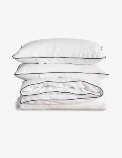European Flax Piped Linen Duvet Set By Cultiver -KOKOLA Furniture Shop CULTIVER Linen Duvet Set White Navy 800