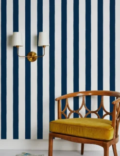 Grosgrain Stripe Peel + Stick Wallpaper By Sarah Jessica Parker -KOKOLA Furniture Shop Grosgrain Stripe on White by SJP Navy RS scaled