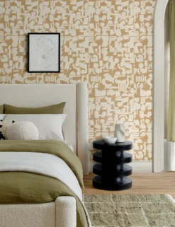 Organic Shapes Wallpaper By Sarah Sherman Samuel -KOKOLA Furniture Shop KhakiIrregularGridBedroom 3422 2