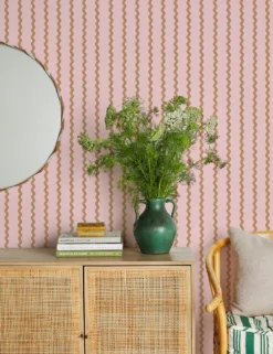 Ric-Rac Stripe Peel + Stick Wallpaper By Sarah Jessica Parker -KOKOLA Furniture Shop SJPRic RacStripe Pink Pecan RS scaled