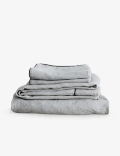 European Flax Piped Linen Sheet Set By Cultiver -KOKOLA Furniture Shop Smoke Grey Flat Sheet Set SITECROP scaled