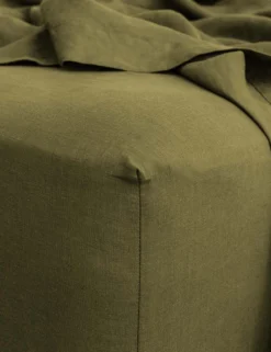European Flax Linen Fitted Sheet By Cultiver -KOKOLA Furniture Shop cultiver linen bedding olive fitted sheet 1 V2