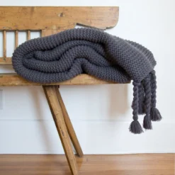 Trestles Chunky Knit Throw By Pom Pom At Home -KOKOLA Furniture Shop pom pom at home trestles throw midnight 1